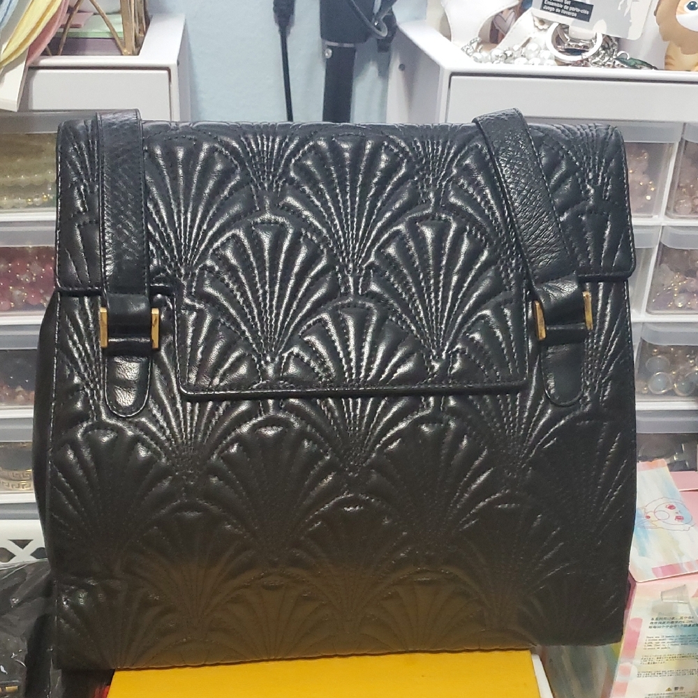 Bally Vintage Quilted Lambskin Fan Motif Shoulder Bag.